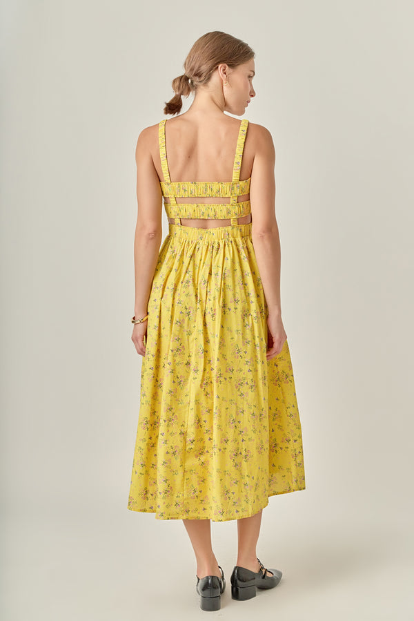 English Factory Floral Print Smocked Dress In Yellow YELLOW