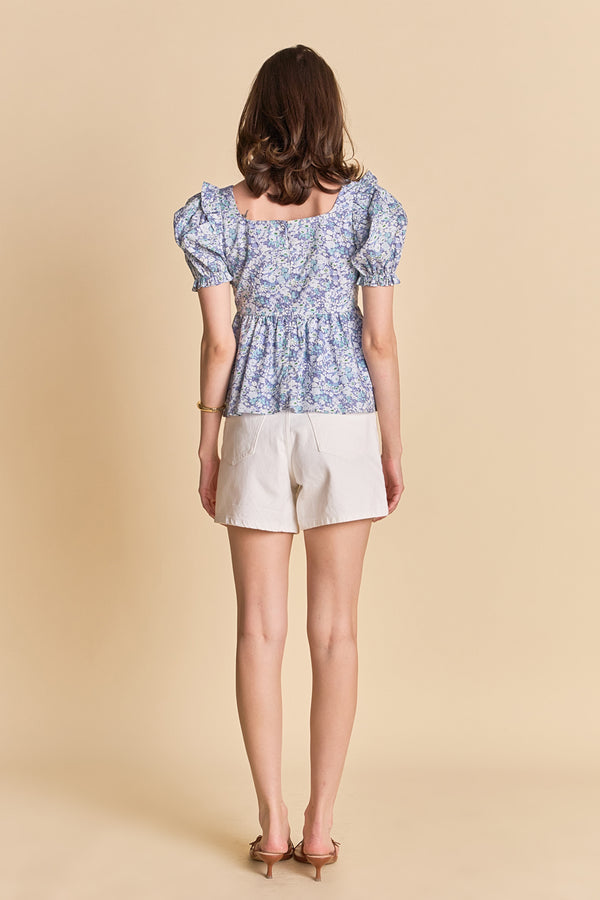English Factory Floral Print Top With Flower BLUE MULTI