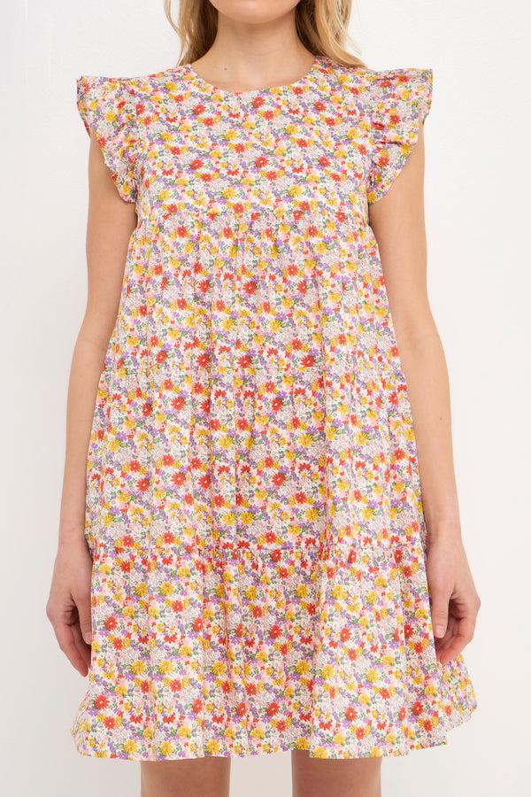English Factory Floral Printed Babydoll Mini Dress WHITE/MULTI