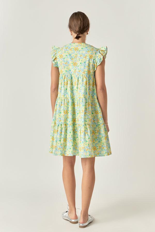 English Factory Floral Printed Babydoll V-Neck Mini Dress YELLOW MULTI