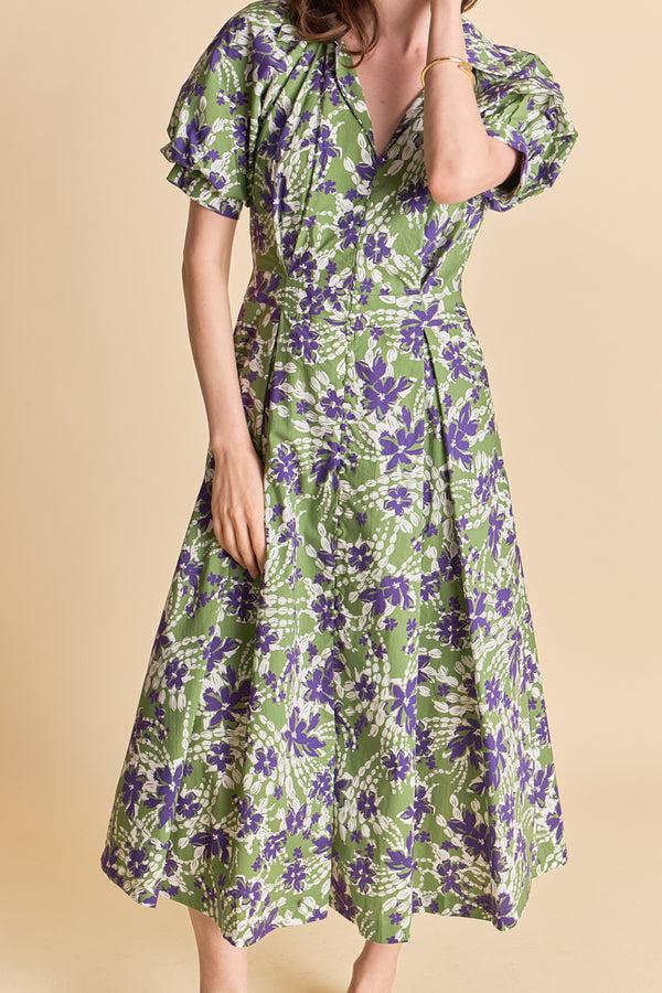 English Factory Floral Printed Midi Dress OLIVE MULTI