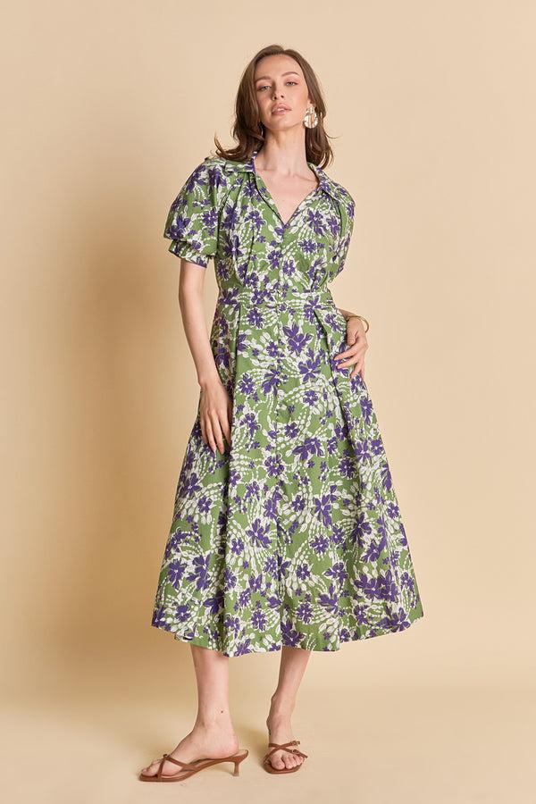 english factory Floral Printed Midi Dress OLIVE MULTI