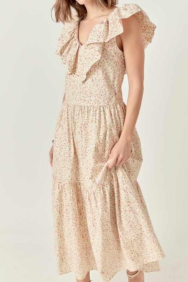 English Factory Floral Ruffled Midi Dress RED MULTI
