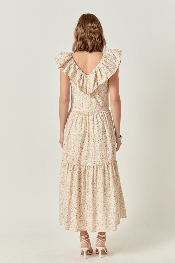 English Factory Floral Ruffled Midi Dress RED MULTI