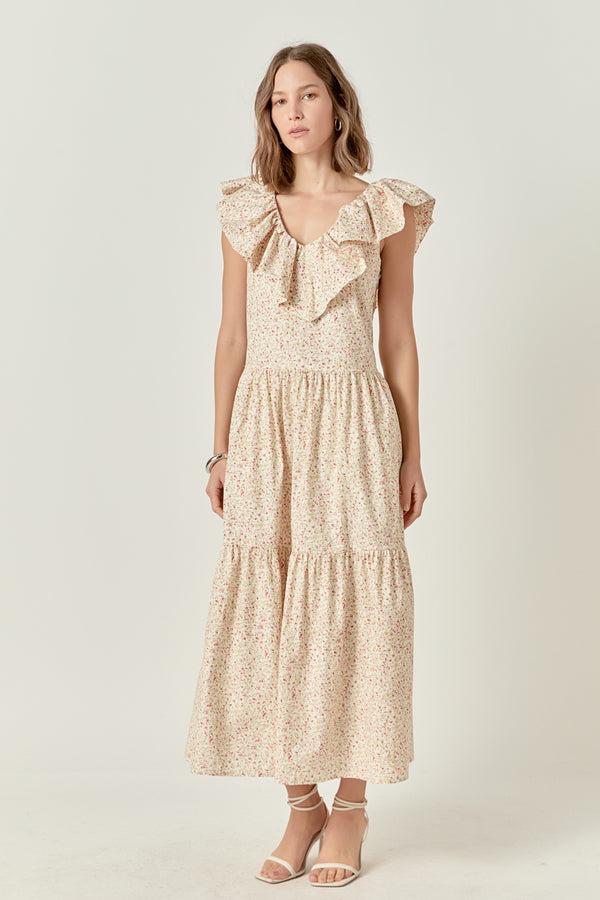 English Factory Floral Ruffled Midi Dress RED MULTI