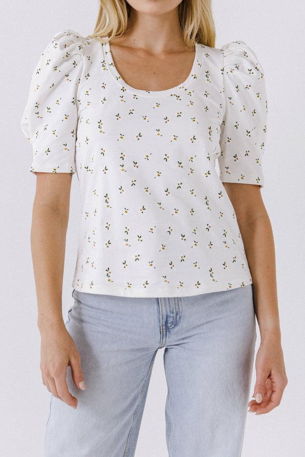 English Factory Floral Short Sleeve Knit Top WHITE MULTI