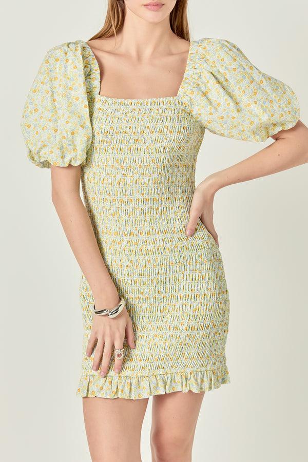 English Factory Floral Smocked Mini Dress YELLOW MULTI