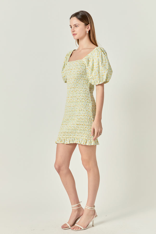 English Factory Floral Smocked Mini Dress YELLOW MULTI