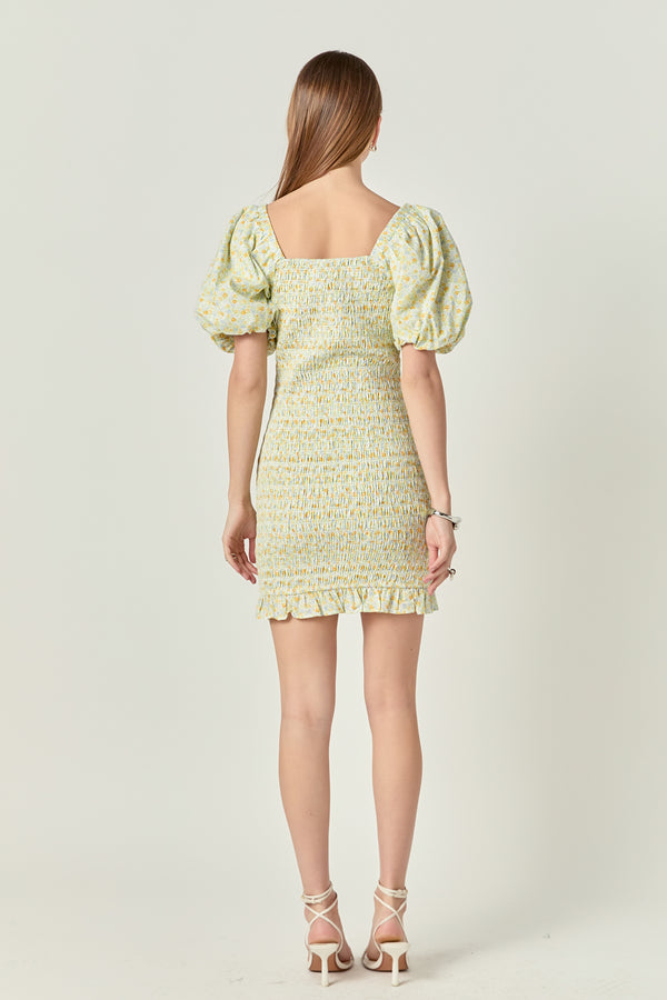 English Factory Floral Smocked Mini Dress YELLOW MULTI