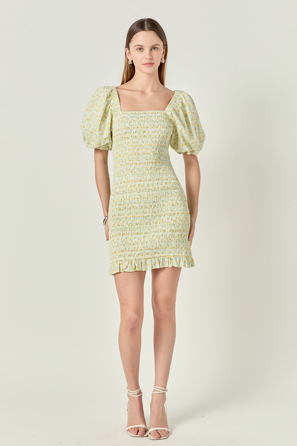 english factory Floral Smocked Mini Dress YELLOW MULTI