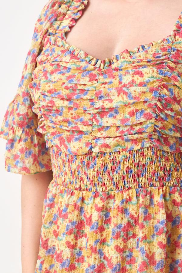 English Factory Floral Smocked Ruffle Tiered Maxi Dress MUSTARD COMBO