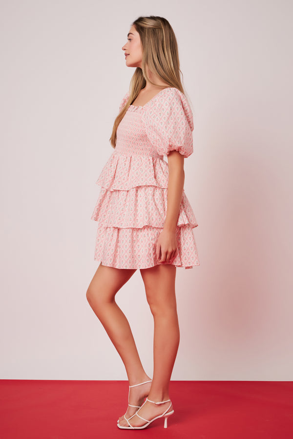 English Factory Floral Smocked Tiered Mini Dress PINK