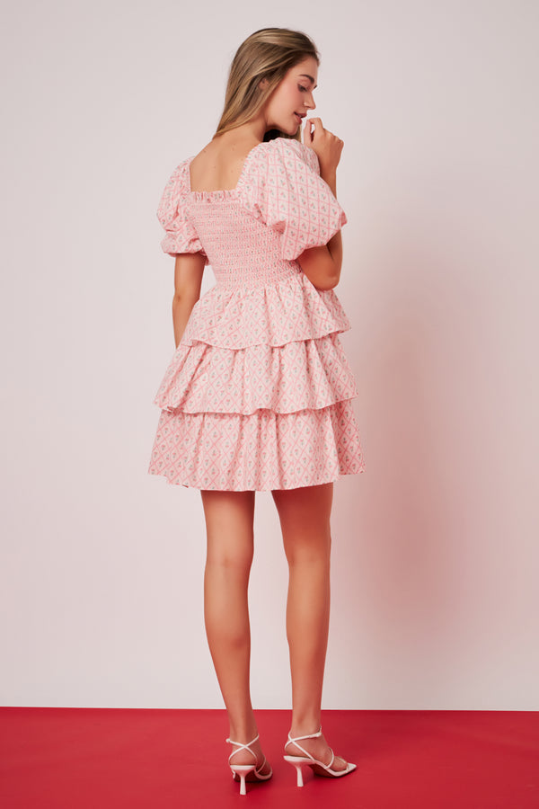 English Factory Floral Smocked Tiered Mini Dress PINK