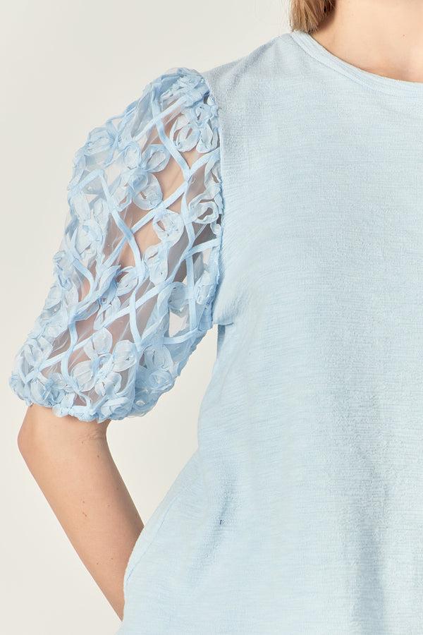 English Factory Floral Texture Sleeve Top POWDER BLUE