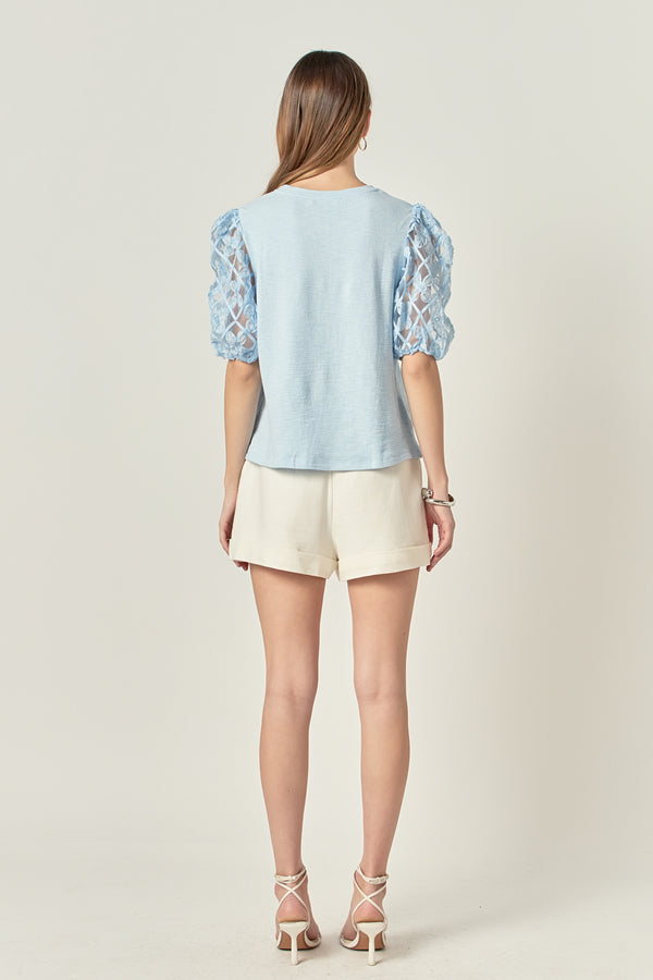 English Factory Floral Texture Sleeve Top POWDER BLUE