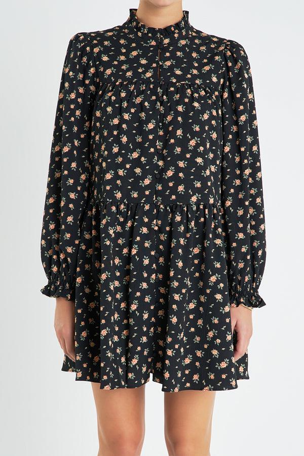 English Factory Floral Tiered Mini Dress BLACK MULTI