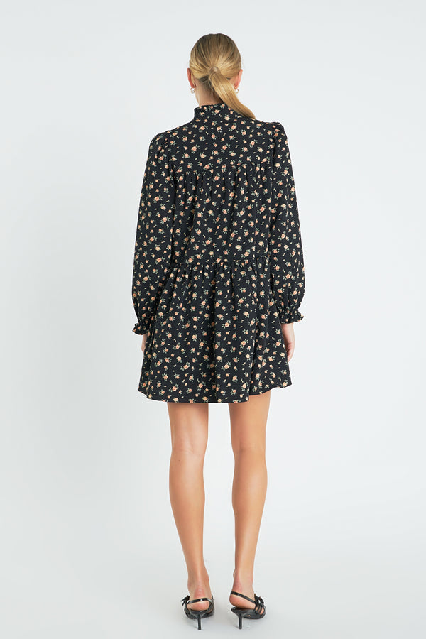 English Factory Floral Tiered Mini Dress BLACK MULTI