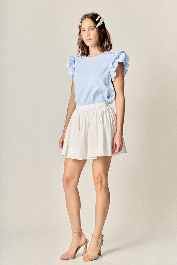 English Factory Flower Embroidered Ruffle Top POWDER BLUE