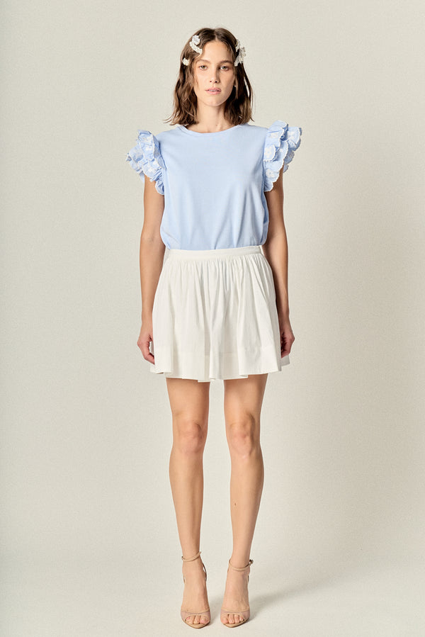 english factory Flower Embroidered Ruffle Top POWDER BLUE