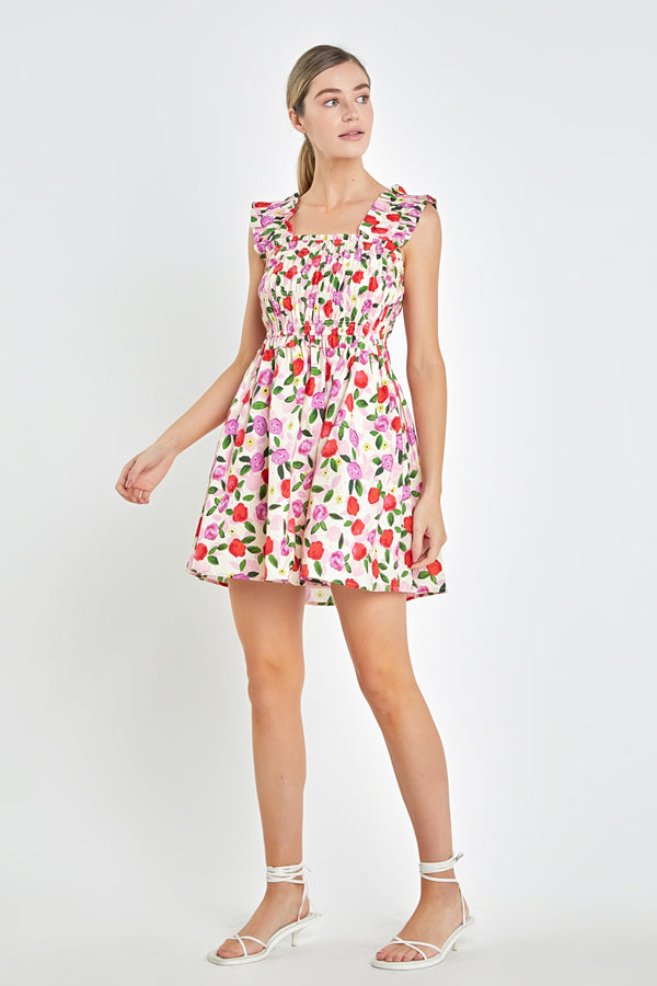 English Factory Flower Ruffled Mini Dress CREAM MULTI