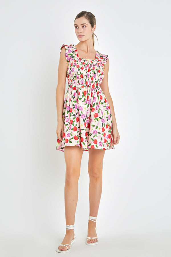 english factory Flower Ruffled Mini Dress CREAM MULTI