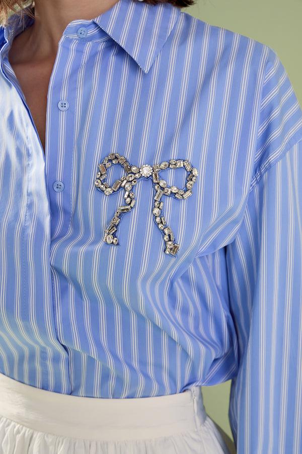 English Factory Francine Rhinestone Bow Shirt POWDER BLUE