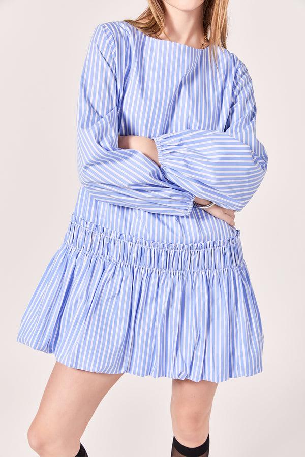 English Factory Francine Striped Balloon Mini Dress POWDER BLUE