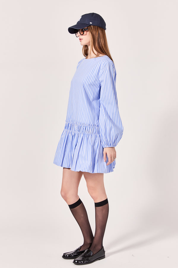 English Factory Francine Striped Balloon Mini Dress POWDER BLUE