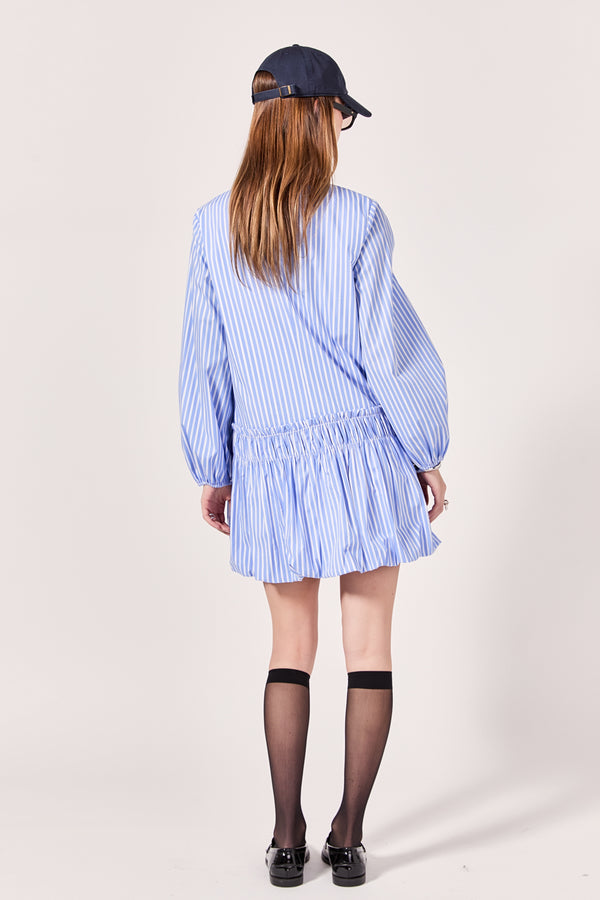 English Factory Francine Striped Balloon Mini Dress POWDER BLUE