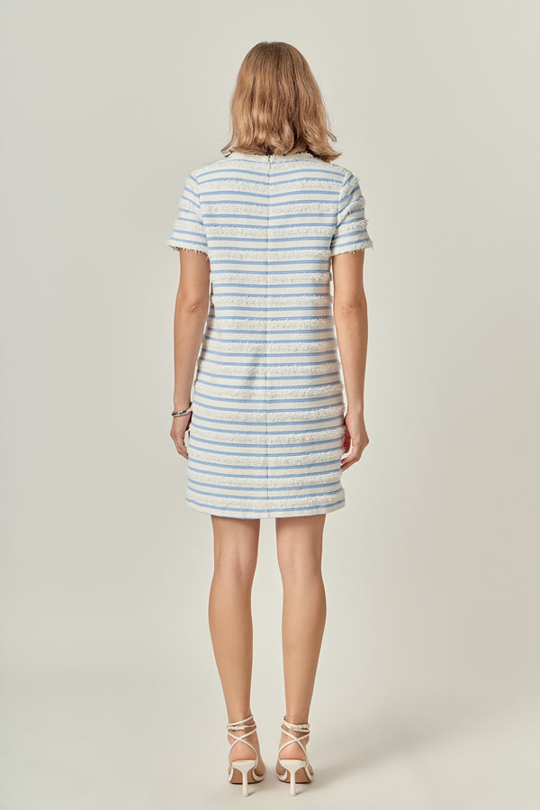 English Factory Fringed Striped Polo Mini Dress WHITE/BLUE