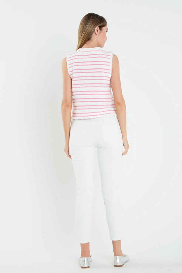 English Factory Fringed Striped Sleevless Top WHITE/PINK