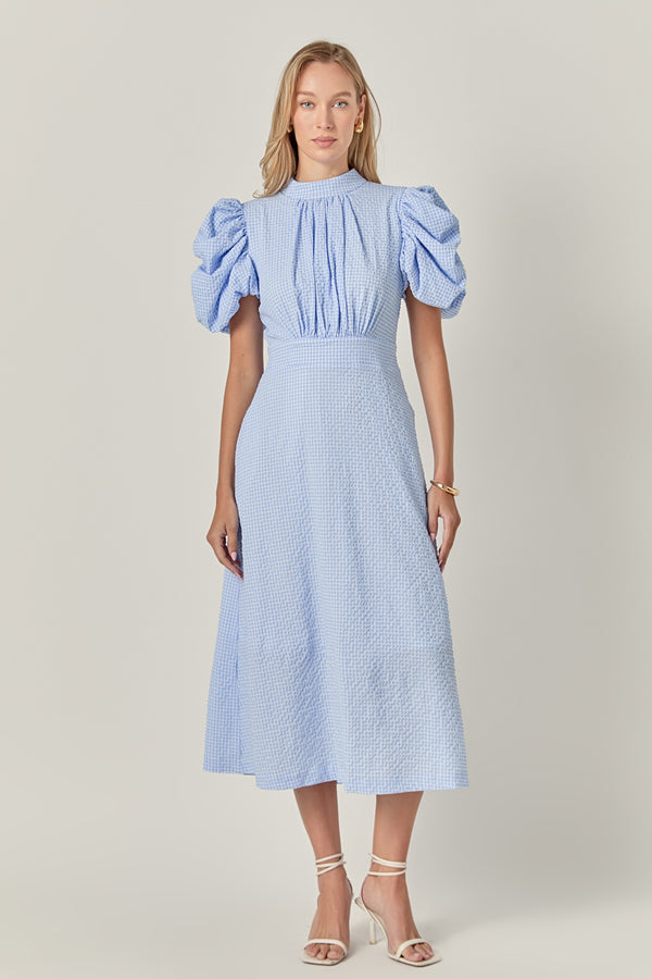 english factory Gingham Charm Midi Dress POWDER BLUE