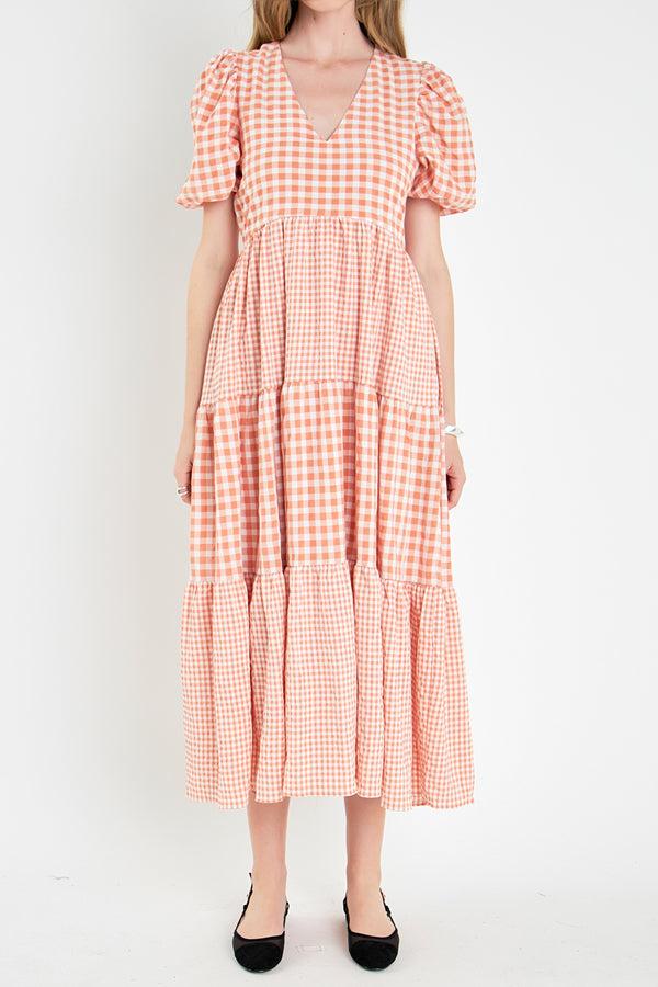 English Factory Gingham Check Combination Midi Dress SIENNA
