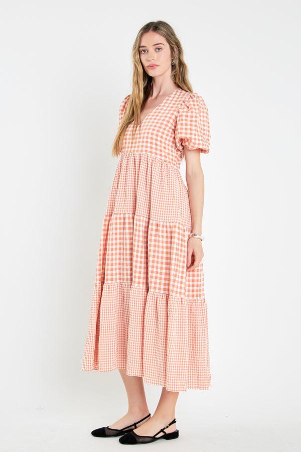 English Factory Gingham Check Combination Midi Dress SIENNA