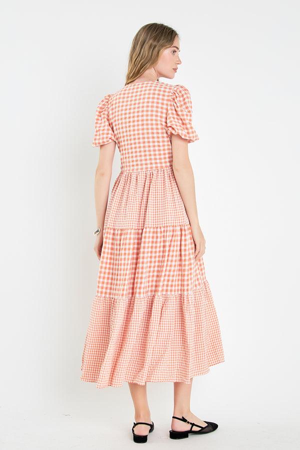 English Factory Gingham Check Combination Midi Dress SIENNA