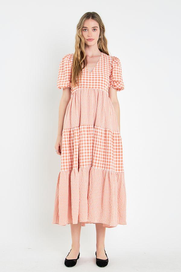 english factory Gingham Check Combination Midi Dress SIENNA
