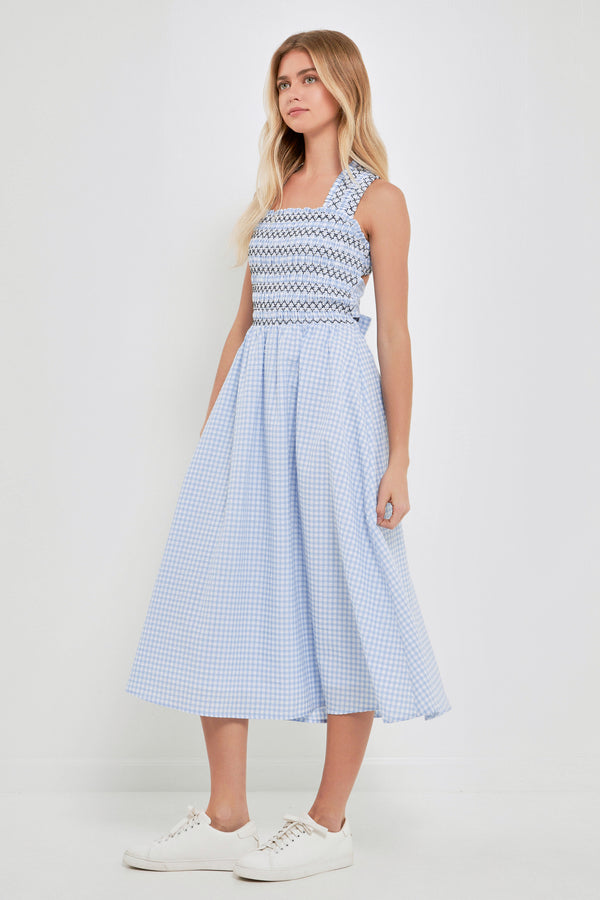 English Factory Gingham Check Sleeveless Midi Dress POWDER BLUE
