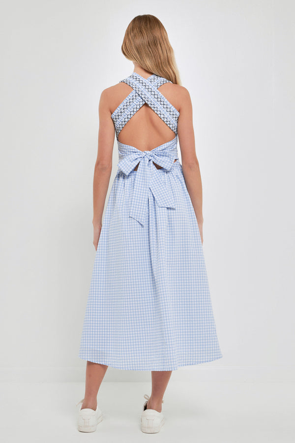 English Factory Gingham Check Sleeveless Midi Dress POWDER BLUE