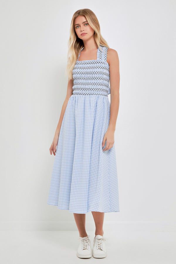 english factory Gingham Check Sleeveless Midi Dress POWDER BLUE
