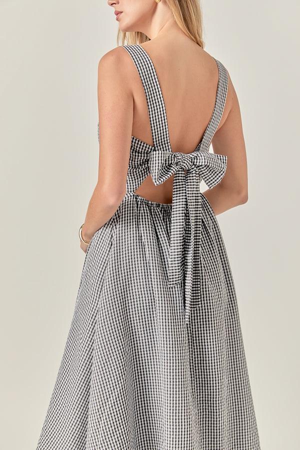 English Factory Gingham Check Square Neck Dress BLACK/ WHITE GINGHAM