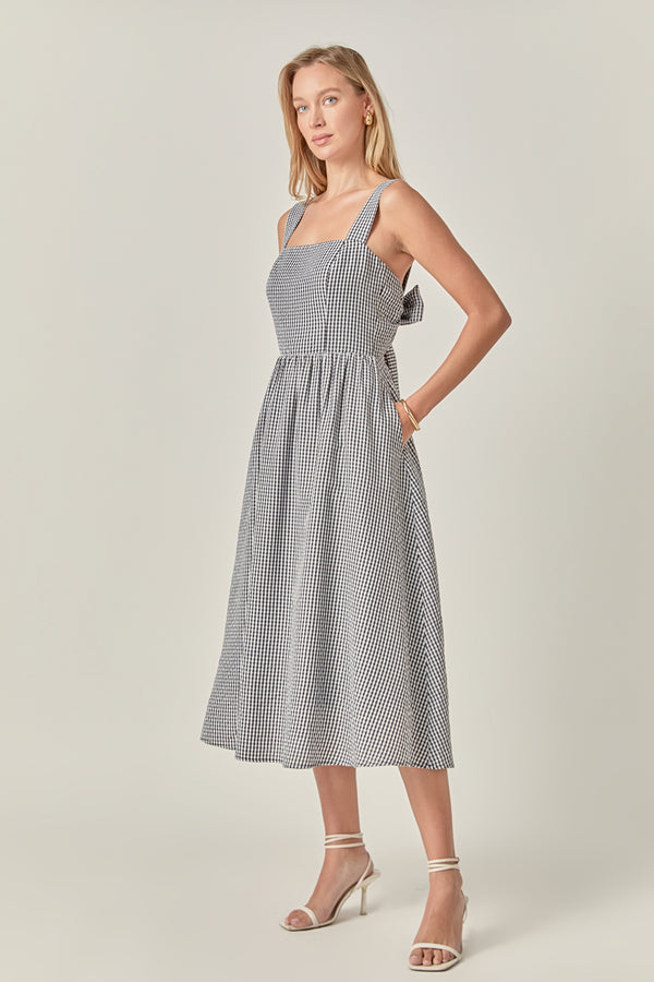 English Factory Gingham Check Square Neck Dress BLACK/ WHITE GINGHAM