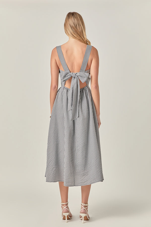 English Factory Gingham Check Square Neck Dress BLACK/ WHITE GINGHAM