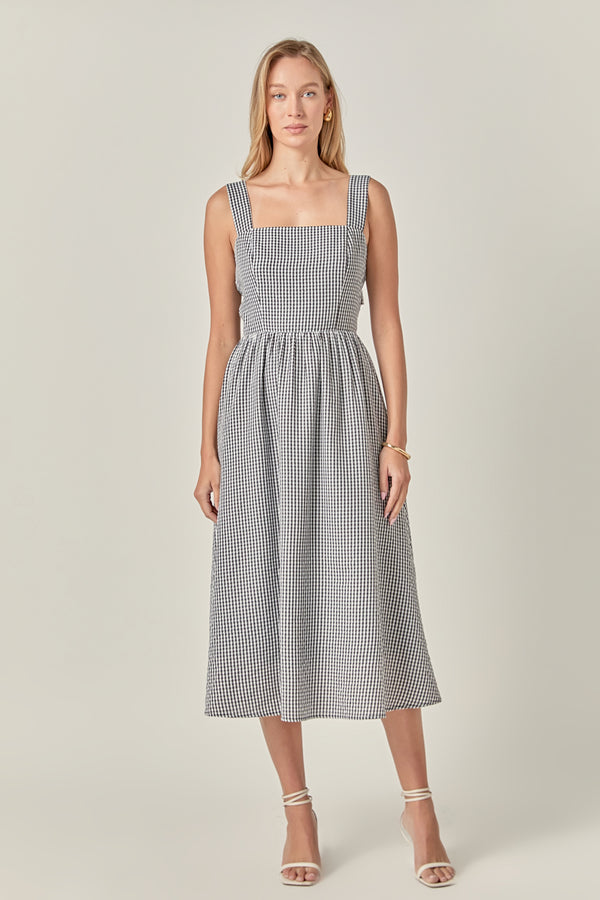 english factory Gingham Check Square Neck Dress BLACK/ WHITE GINGHAM