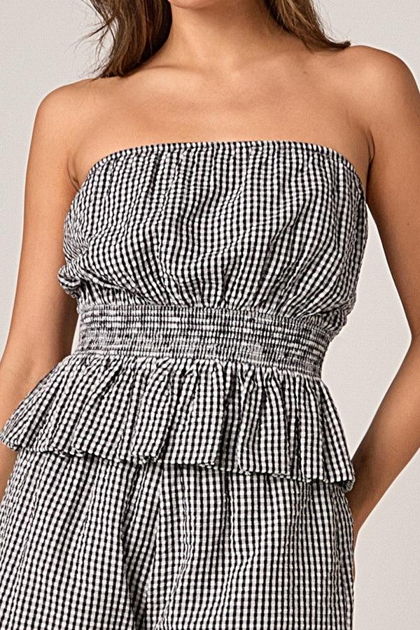 English Factory Gingham Check Strapless Top BLACK/WHITE