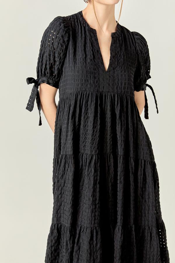 English Factory Gingham Tiered Midi Dress In Black BLACK