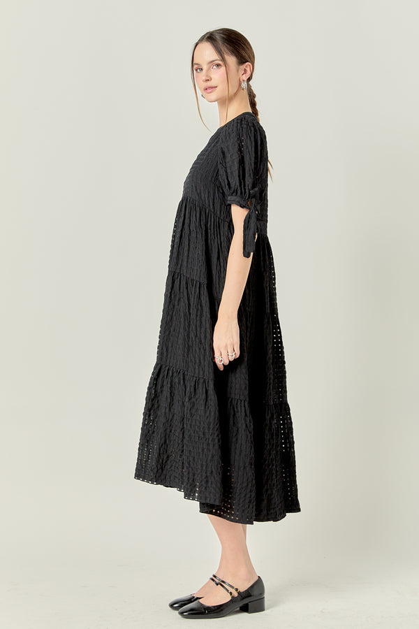 English Factory Gingham Tiered Midi Dress In Black BLACK