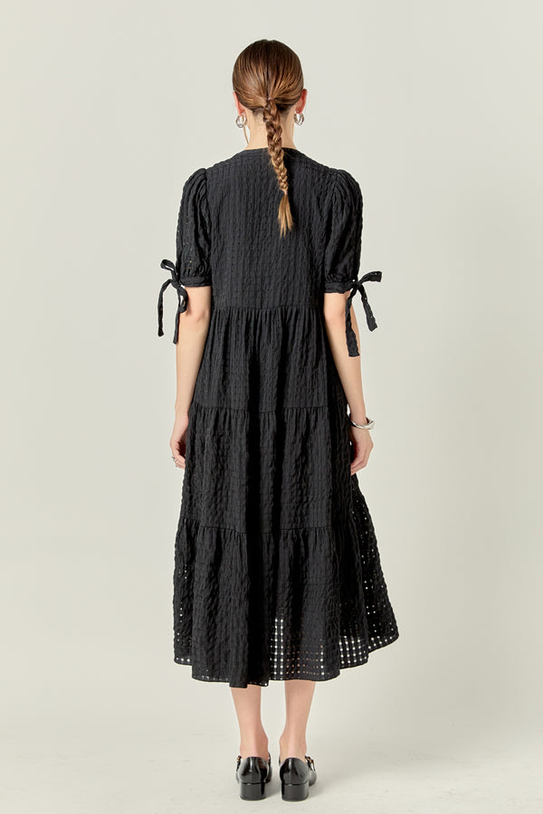 English Factory Gingham Tiered Midi Dress In Black BLACK
