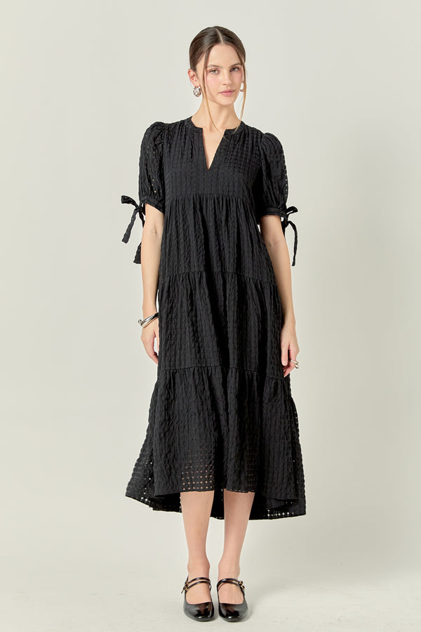 english factory Gingham Tiered Midi Dress in Black BLACK