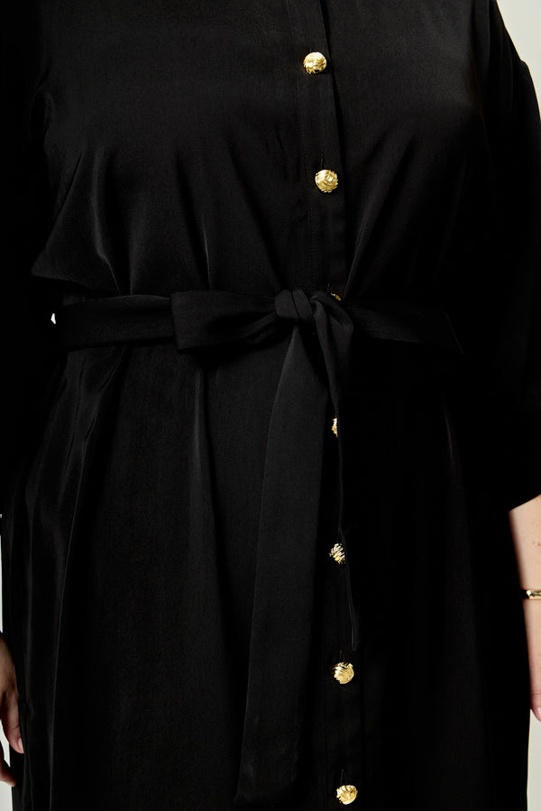 English Factory Gold Button Belted Shirt Dress BLACK