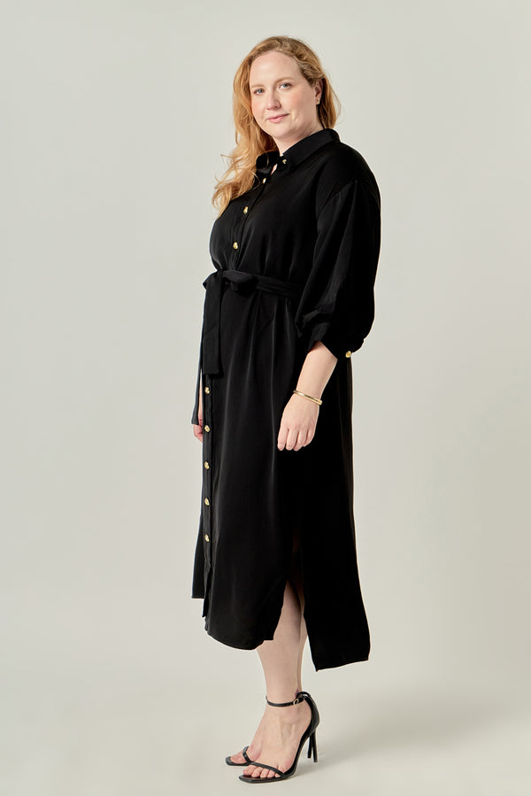 English Factory Gold Button Belted Shirt Dress BLACK